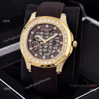 Replica Patek Philippe Aquanaut Watches Brown Hollow Dial Diamond Bezel